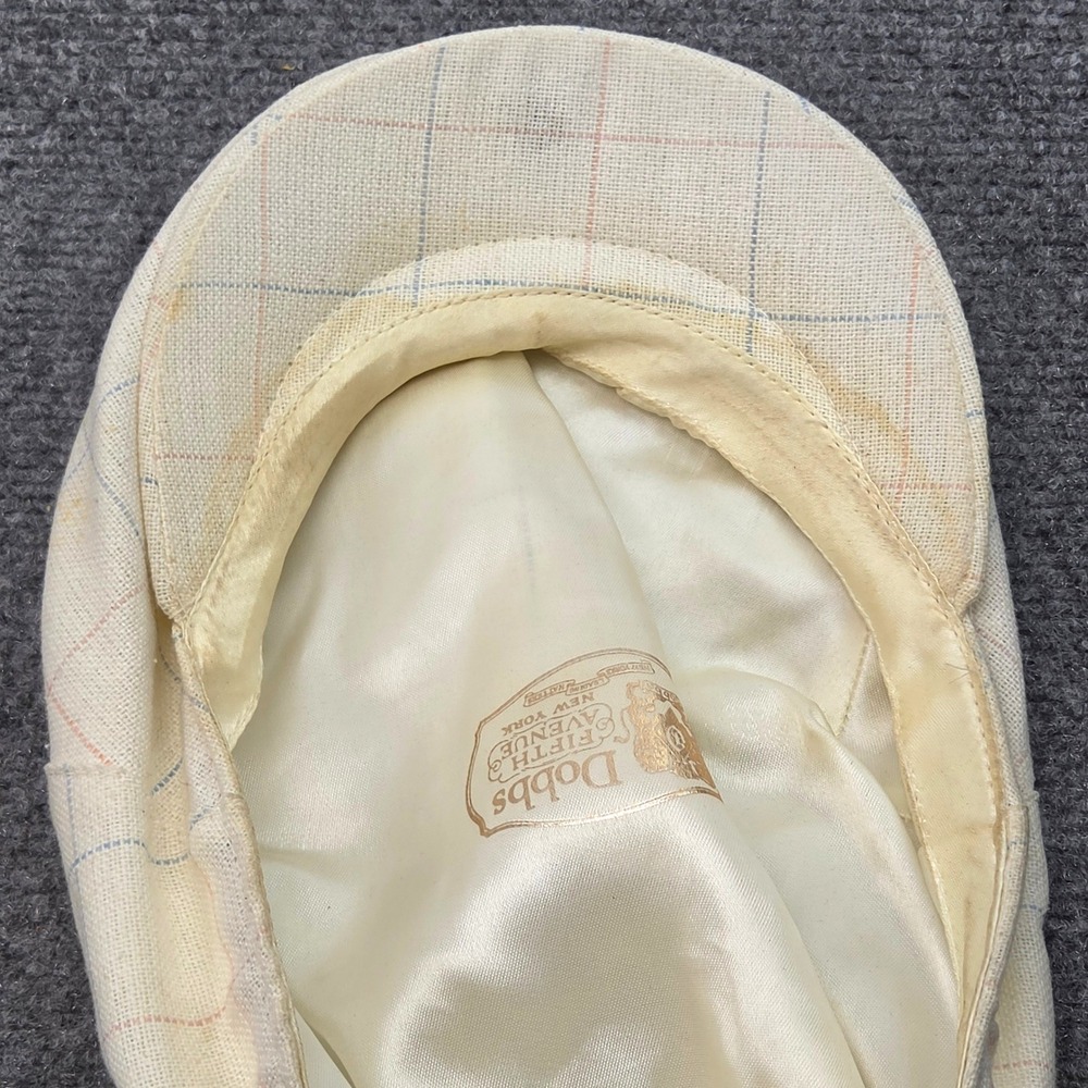 Vintage Newsboy Cap Mens XL Cream Plaid Windowpane Patina Flat Ivy Hat Made USA - Picture 6 of 9